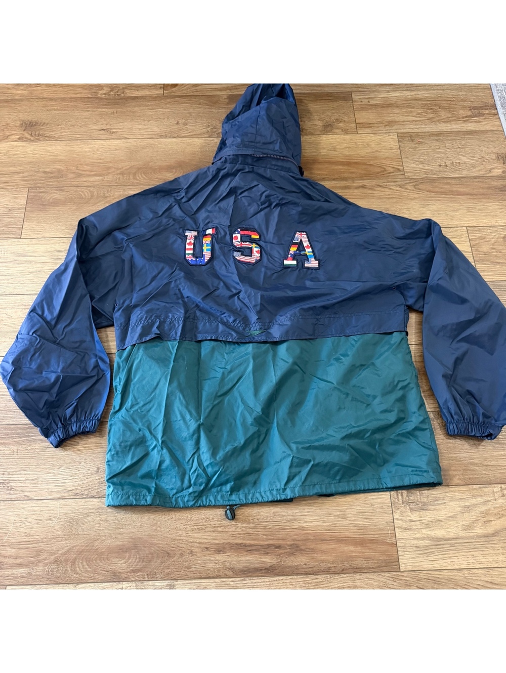 Vtg 90s Speedo USA Colorblock Hooded Windbreaker Jacket